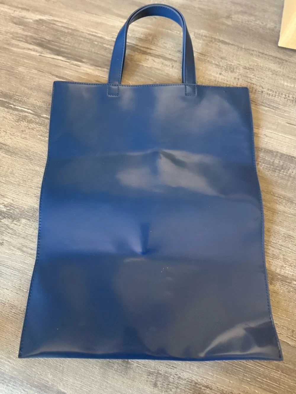 Mugler Deep Blue Leather Embossed Logo Tote
